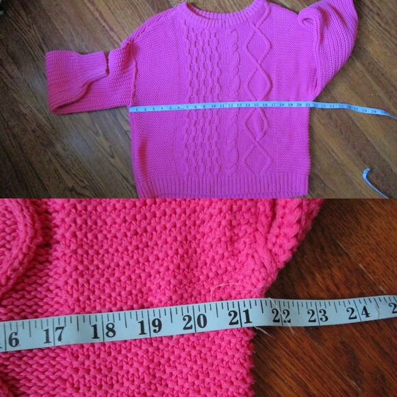 Free People Fuchsia Cozy Cable Knit Sweater S Chunky Cotton Blend Boho Knitwear - Picture 11 of 17